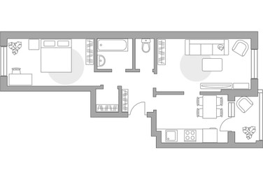 Планировка двухкомнатной(квартира) площадью 58.7 квадратных метров в ЖК “ЖК Живописный”