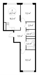 Планировка двухкомнатной(квартира) площадью 62.7 квадратных метров в ЖК “ЖК Переделкино Ближнее”