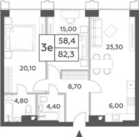 Планировка трехкомнатной(квартира) площадью 82.3 квадратных метров в “ЖК Will Towers (Вилл Тауэрс)”