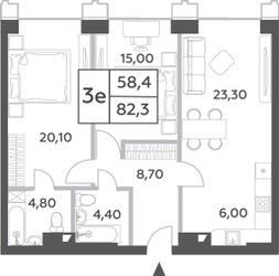Планировка трехкомнатной(квартира) площадью 82.3 квадратных метров в ЖК “ЖК Will Towers (Вилл Тауэрс)”