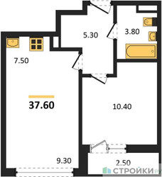 Планировка однокомнатной(квартира) площадью 37.6 квадратных метров в ЖК “ЖК Родные кварталы”
