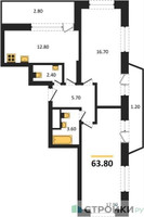 Планировка двухкомнатной(квартира) площадью 63.8 квадратных метров в “ЖК Рассказово”