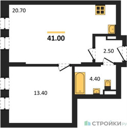 Планировка однокомнатной(квартира) площадью 41 квадратных метров в ЖК “ЖК МАРК”
