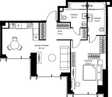 Планировка однокомнатной(квартира) площадью 63 квадратных метров в “ЖК Веер”