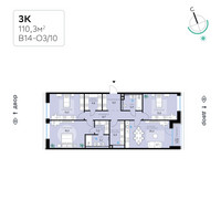 Планировка трехкомнатной(квартира) площадью 110.3 квадратных метров в “СберСити в Рублево-Архангельском”