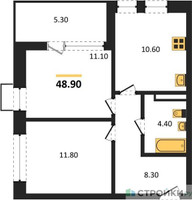 Планировка двухкомнатной(квартира) площадью 48.9 квадратных метров в “ЖК Бунинские кварталы”
