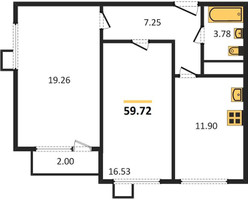 Планировка двухкомнатной(квартира) площадью 59.72 квадратных метров в “ЖК Катуар”