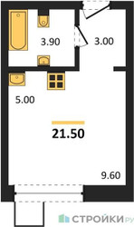 Планировка студии(квартира) площадью 21.5 квадратных метров в ЖК “ЖК Никольский квартал Отрада”