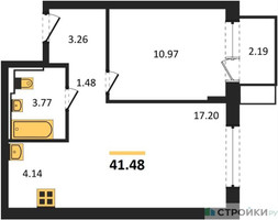 Планировка однокомнатной(квартира) площадью 41.48 квадратных метров в “ЖК Новое Внуково”