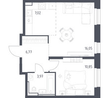 Планировка однокомнатной(квартира) площадью 44.66 квадратных метров в “ЖК Квартал Строгино”