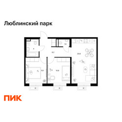 Планировка двухкомнатной(квартира) площадью 55.6 квадратных метров в ЖК “ЖК Люблинский парк”