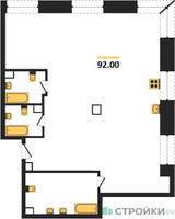 Планировка двухкомнатной(квартира) площадью 92 квадратных метров в “ЖК Luzhniki Collection (Коллекция Лужники)”
