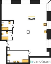 Планировка двухкомнатной(квартира) площадью 92 квадратных метров в ЖК “ЖК Luzhniki Collection (Коллекция Лужники)”