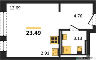 Планировка студии(квартира) площадью 23.49 квадратных метров в “ЖК Квартал Марьино”