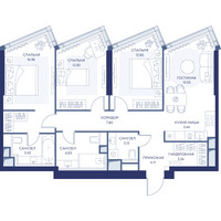 Планировка трехкомнатной(квартира) площадью 91.6 квадратных метров в “ЖК ХАЙДАУТ”