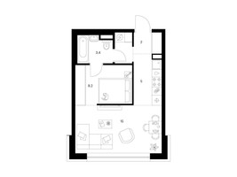 Планировка однокомнатной(квартира) площадью 35.8 квадратных метров в “ЖК Москворечье”