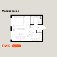 Планировка однокомнатной(квартира) площадью 33.7 квадратных метров в “ЖК Москворечье”