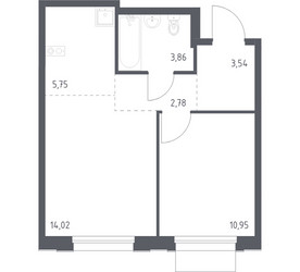 Планировка однокомнатной(квартира) площадью 40.9 квадратных метров в ЖК “ЖК Новое Внуково”