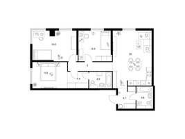 Планировка трехкомнатной(квартира) площадью 93.4 квадратных метров в “ЖК Кронштадтский 9”