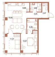 Планировка двухкомнатной(квартира) площадью 67.8 квадратных метров в “ЖК Симфония 34”