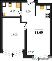 Планировка однокомнатной(квартира) площадью 38.6 квадратных метров в “ЖК Айс Тауэрс”