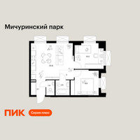 Планировка двухкомнатной(квартира) площадью 50.5 квадратных метров в “ЖК Мичуринский Парк”