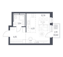 Планировка студии(квартира) площадью 26.48 квадратных метров в “ЖК Новое Видное”