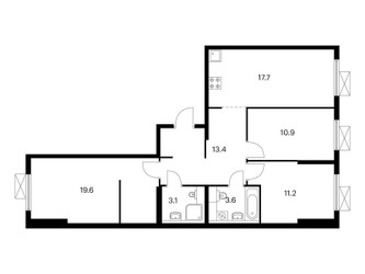Планировка трехкомнатной(квартира) площадью 79.5 квадратных метров в ЖК “ЖК Люблинский парк”