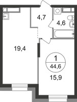 Планировка однокомнатной(квартира) площадью 44.6 квадратных метров в “ЖК Первый Московский”