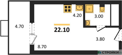 Планировка студии(квартира) площадью 22.1 квадратных метров в ЖК “ЖК Бунинские кварталы”
