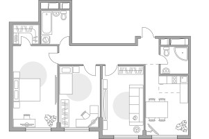 Планировка 4+ комнатной(квартира) площадью 73.88 квадратных метров в “ЖК Аникеевский”