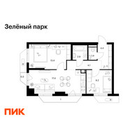 Планировка двухкомнатной(квартира) площадью 53.1 квадратных метров в “ЖК Зеленый парк”