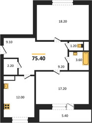 Планировка двухкомнатной(квартира) площадью 75.4 квадратных метров в ЖК “ЖК Эдельвейс (Первомайское)”