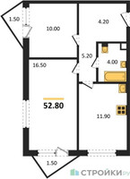 Планировка двухкомнатной(квартира) площадью 52.8 квадратных метров в “ЖК Sokolinn Park (Соколинн Парк)”