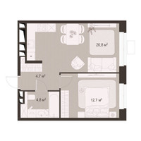 Планировка однокомнатной(квартира) площадью 43 квадратных метров в “ЖК Гранд Комфорт”