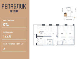 Планировка трехкомнатной(квартира) площадью 122.88 квадратных метров в “ЖК Репаблик”