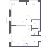Планировка двухкомнатной(квартира) площадью 53.88 квадратных метров в “ЖК Подольские кварталы”