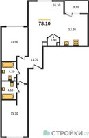 Планировка двухкомнатной(квартира) площадью 78.1 квадратных метров в “ЖК Режиссер”