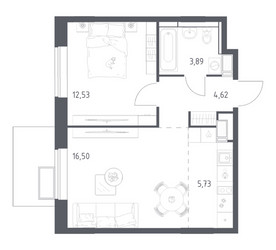 Планировка однокомнатной(квартира) площадью 42.9 квадратных метров в ЖК “ЖК Алхимово”