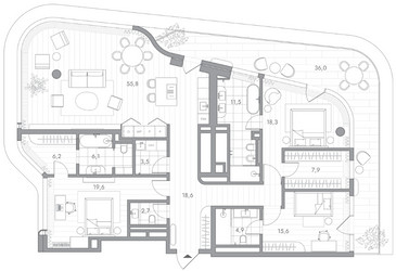 Планировка трехкомнатной(квартира) площадью 181.5 квадратных метров в ЖК “Клубный дом PHANTOM (Фантом)”