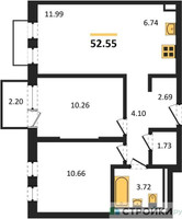 Планировка двухкомнатной(квартира) площадью 52.55 квадратных метров в “ЖК Рублевский Квартал”