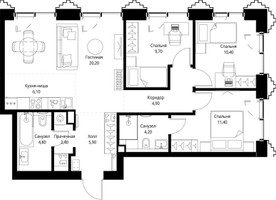 Планировка трехкомнатной(квартира) площадью 80.7 квадратных метров в “ЖК СЕТ”