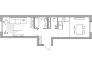 Планировка однокомнатной(квартира) площадью 45.57 квадратных метров в “ЖК Живописный”