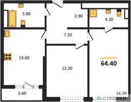 Планировка двухкомнатной(квартира) площадью 64.4 квадратных метров в “ЖК Дом на Зорге”