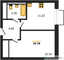 Планировка однокомнатной(квартира) площадью 34.78 квадратных метров в ЖК “ЖК Квартал Марьино”