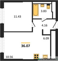 Планировка однокомнатной(квартира) площадью 35.8 квадратных метров в “ЖК Томилино Парк”