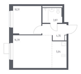 Планировка однокомнатной(квартира) площадью 39.96 квадратных метров в ЖК “ЖК Подольские кварталы”