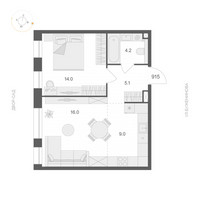 Планировка однокомнатной(квартира) площадью 48.3 квадратных метров в “ЖК АРТЕЛЬ”
