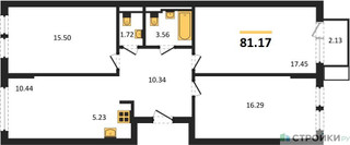Планировка трехкомнатной(квартира) площадью 81.17 квадратных метров в “ЖК Остафьево”