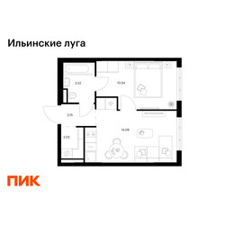 Планировка однокомнатной(квартира) площадью 32.32 квадратных метров в ЖК “ЖК Ильинские луга”